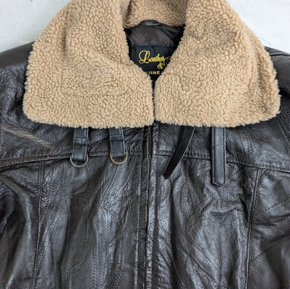 Leather Pilot Jacket with Faux Sherpa Trim by Leather & Soul XL Bag 6 - Picture 8 of 15